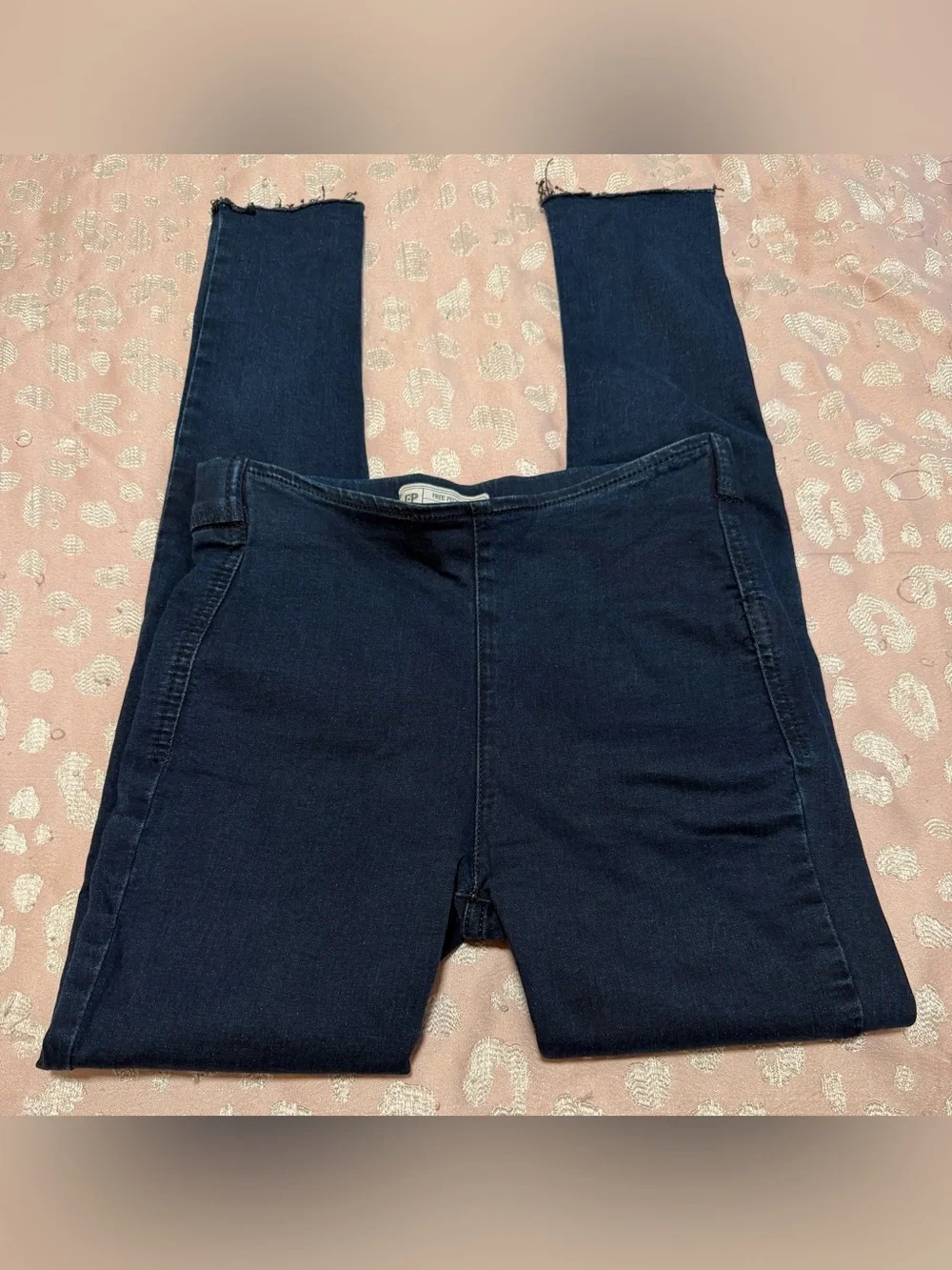 Free People Dark Blue Pull-On Skinny Stretch Frayed Ankle Jeggings Size 24